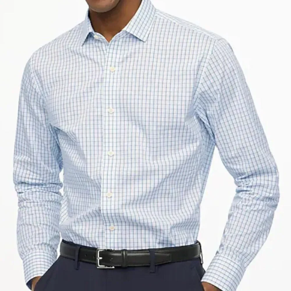 J Crew Men's Performance Plaid Dress Shirt Cotton Blend Button Front Tops XXL